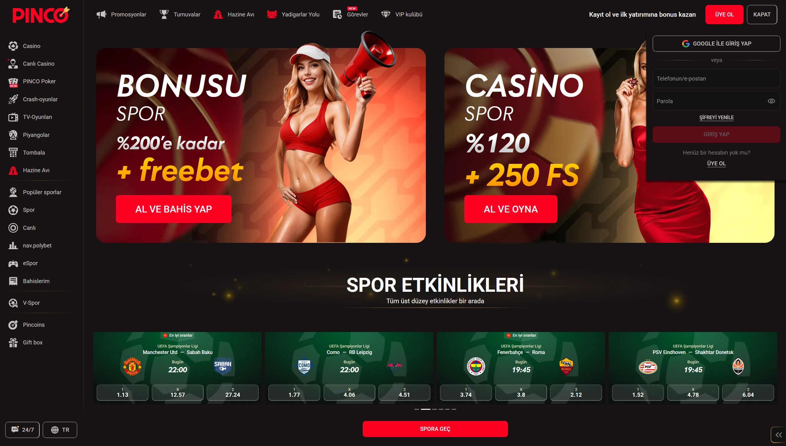 Tarayıcıdan basit erişim ve Pinco giriş