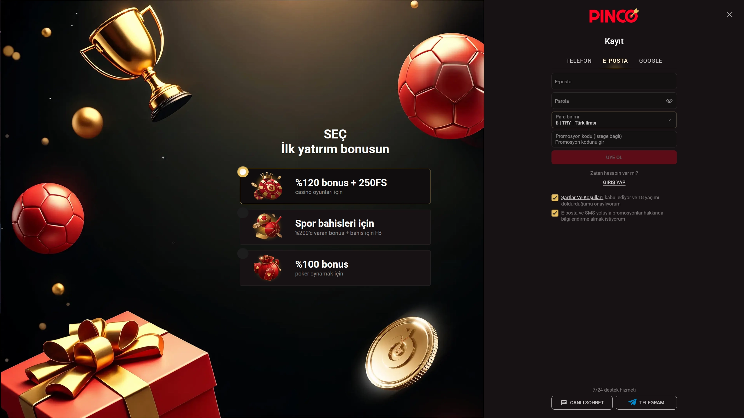 Pinco online casino kayıt adımları